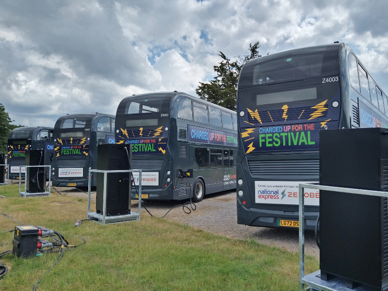 Four double decker buses lined up