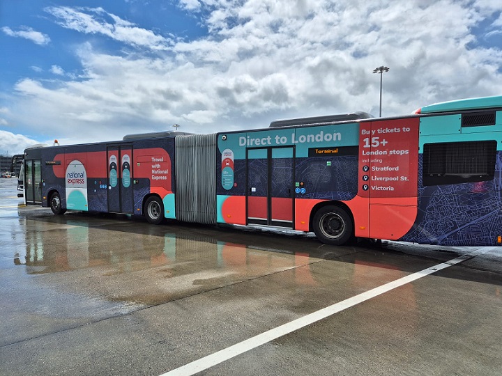 Aura Brand Solutions partners with National Express to unveil dynamic bus and coach wraps for the Stansted Airport fleet